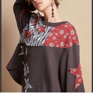 POL Women's Star and Floral Sweater - Red and Gray NWOT